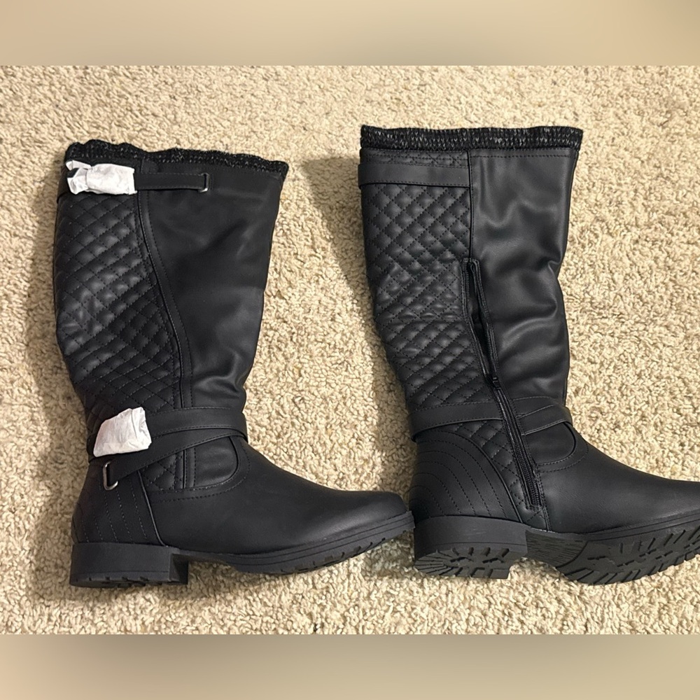 Mahira Women’s Black Quilted Knee-High Boots EU 39 / US 8.5 Faux Leather